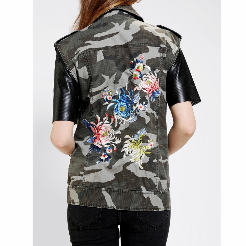 Silence + Noise Embroidered Camo Moto Vest